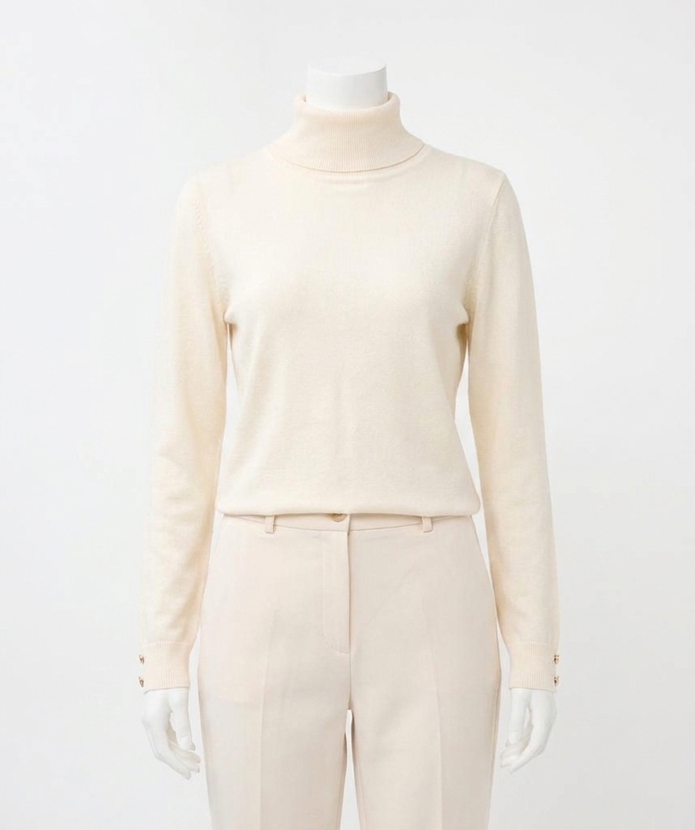 NEW ESQUALO gida gem embellished split turtleneck sweater in beige